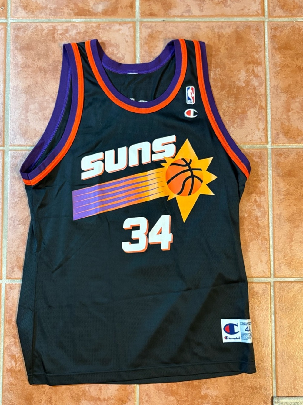 Champion Charles Barkley Phoenix Suns #34 Black Basketball Jersey sz 44